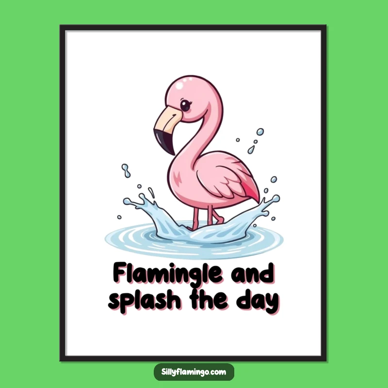 Free Printable Wall Art: Kawaii Flamingo Splashing Water Funny Downloadable Art