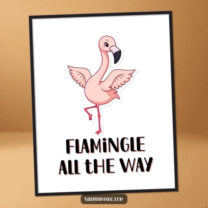 Funny Free Printable Wall Art: A kawaii bright pink flamingo winks energetically.