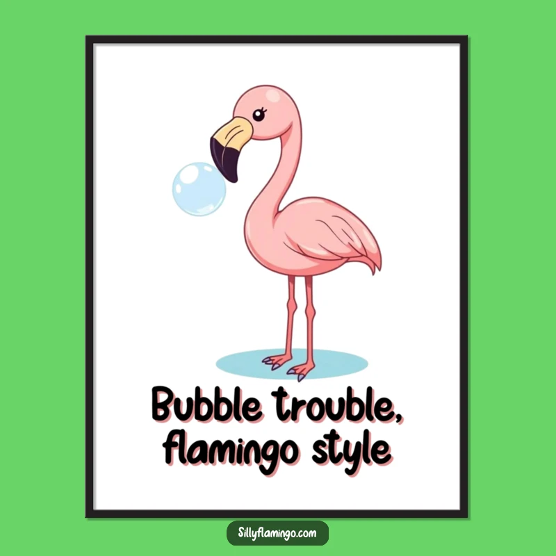 Funny Free Printable Wall Art: Cheerful Flamingo Bubble Blowing Downloadable Decor