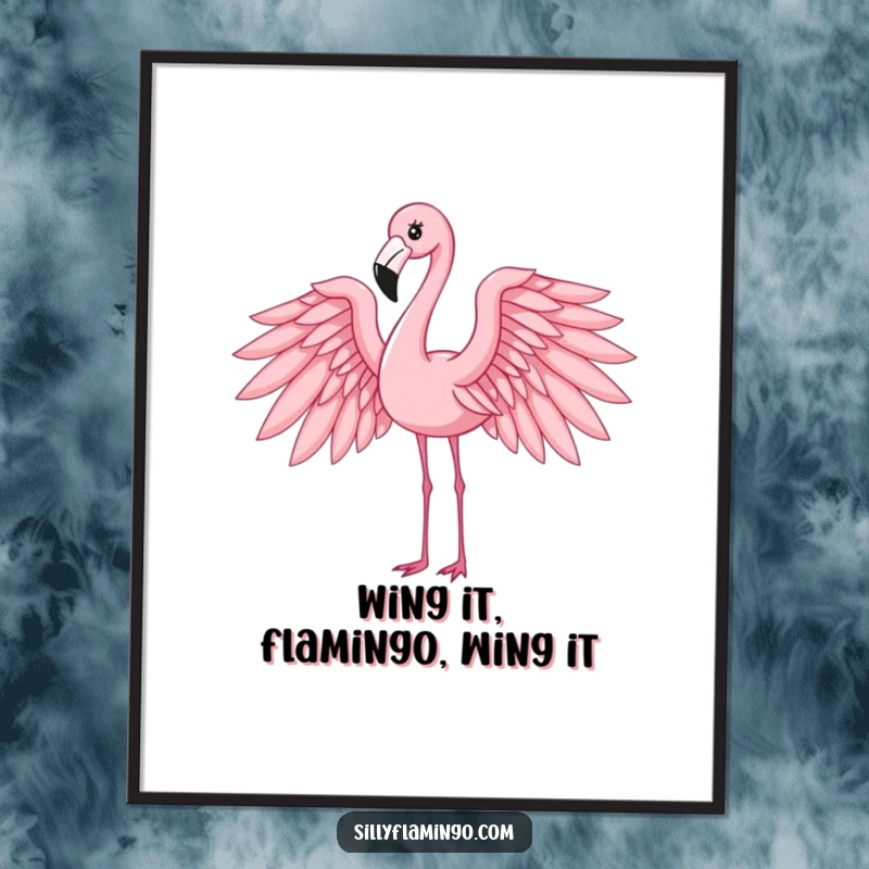 Funny Free Printable Wall Art: An elegant flamingo gracefully poses with its wings spread wide, adding chic decor.