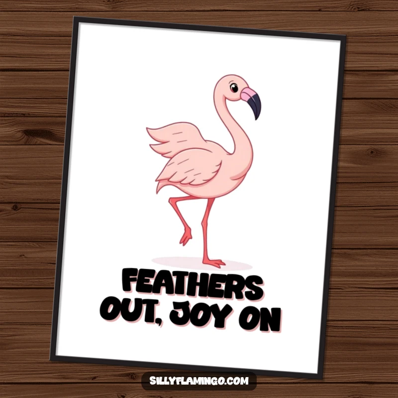 Funny Free Printable Wall Art: A joyful flamingo is caught mid-wiggle, its colorful feathers fanned out in a hilarious pose.