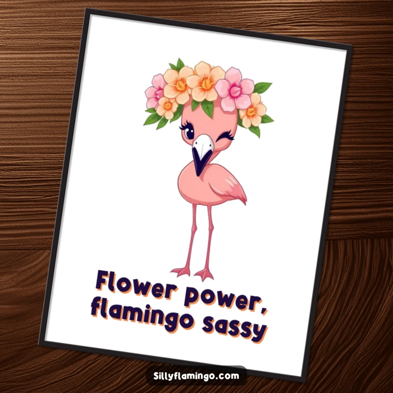 Funny Free Printable Wall Art: A flamingo wearing a floral crown gives a playful wink, adding charm to decor.