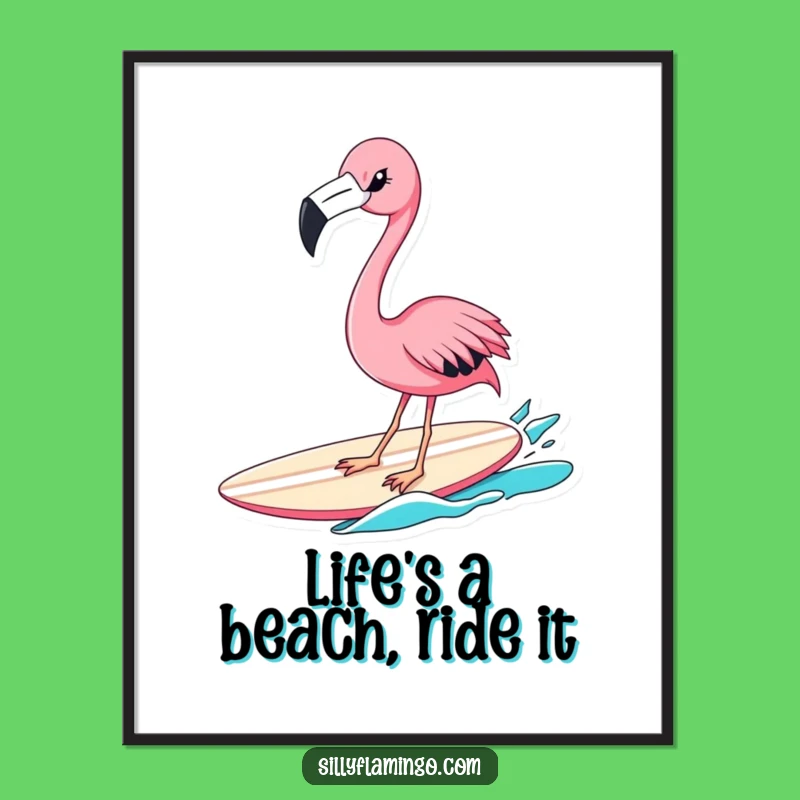 Funny Flamingo Surf Art Free Printable: Mischievous Wink Downloadable Decor