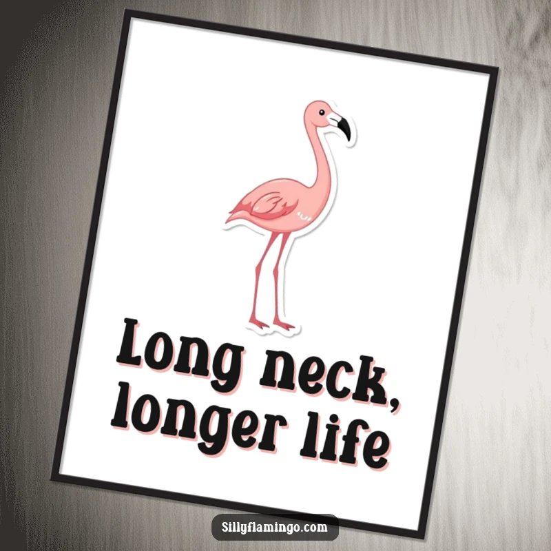 Funny Free Printable Wall Art: A flamingo stretching its neck upwards in a graceful yet comical pose, adding humor to your decor.