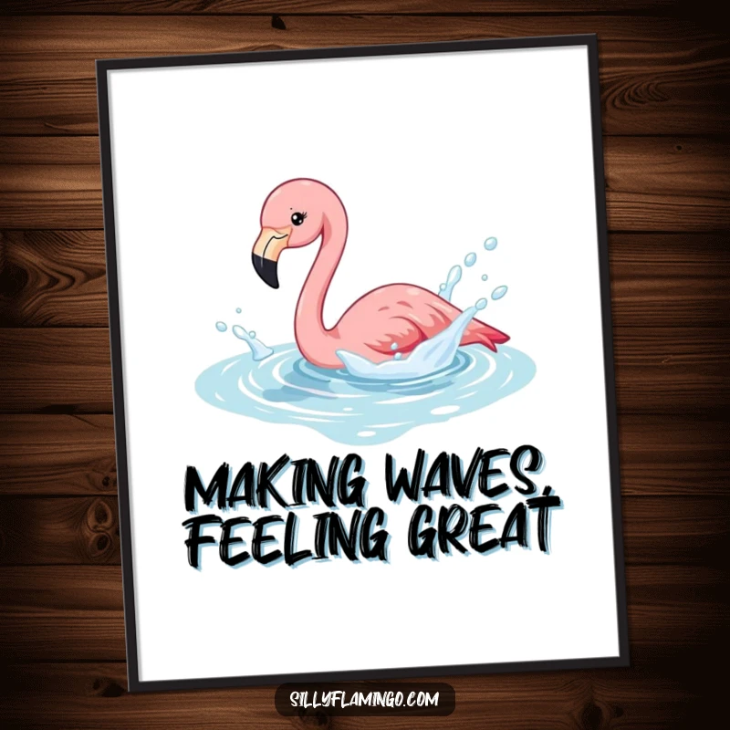 Funny Free Printable Wall Art: A flamingo joyfully splashing in a shimmering pool, capturing a moment of pure fun.