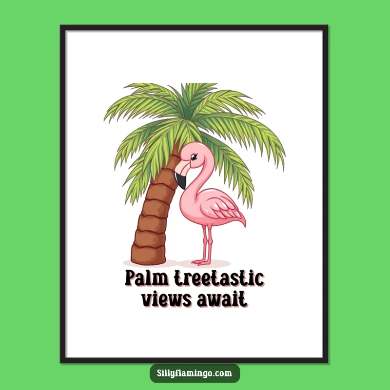 Funny Free Printable Wall Art: Flamingo Peeking Behind Palm Tree Downloadable Decor