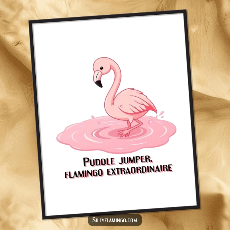 Funny Free Printable Wall Art: A flamingo joyfully splashes in pink water, adding a playful touch to decor.