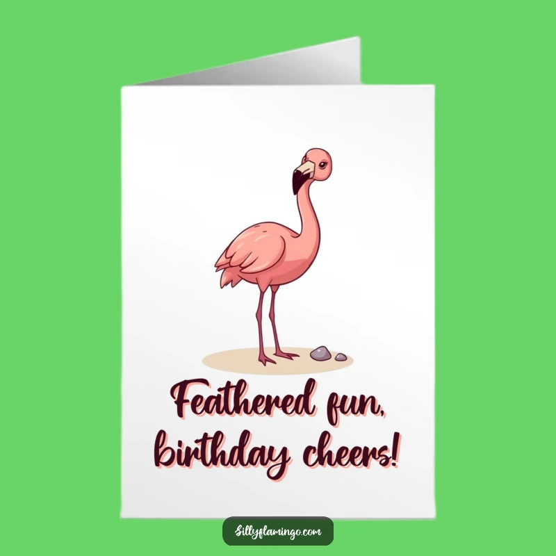 Free Printable Birthday Card: Funny Flamingo Tossing Pebble for a Joyful, Downloadable Gift