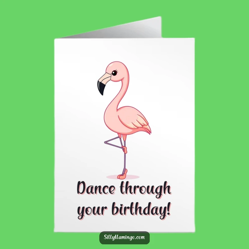 Free Printable Birthday Card: Funny Ballet Flamingo Pose - Downloadable DIY Gift!