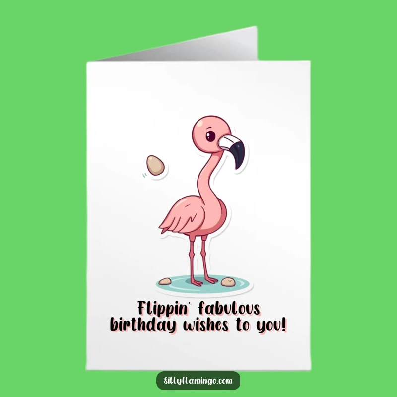 Free Printable Birthday Card: Funny Flamingo, Pebble Toss, Quirky Joyful Greeting, Downloadable