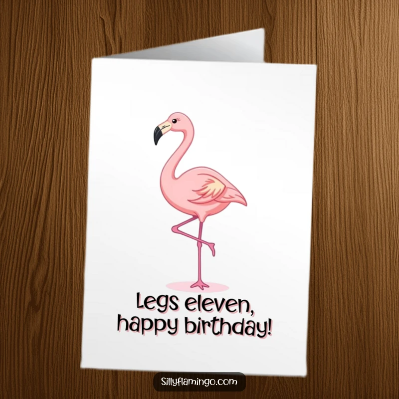 Funny Free Printable Birthday Card: A cute kawaii flamingo gracefully stretching one leg high in a serene yoga pose.