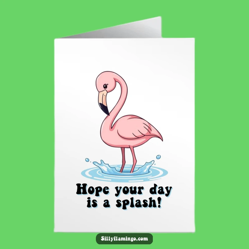 Free Printable Birthday Card: Playful Flamingo Splashing, Fun Downloadable Party Gift