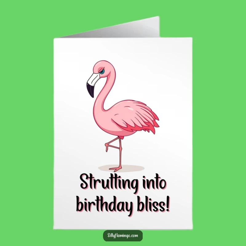 Free Printable Birthday Card: Sassy Flamingo Strut Downloadable Funny Gift