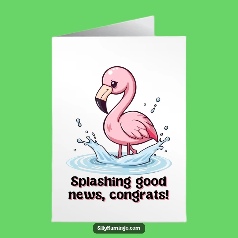Free Printable Congrats Card: Kawaii Flamingo Splashing Funny Downloadable Gift