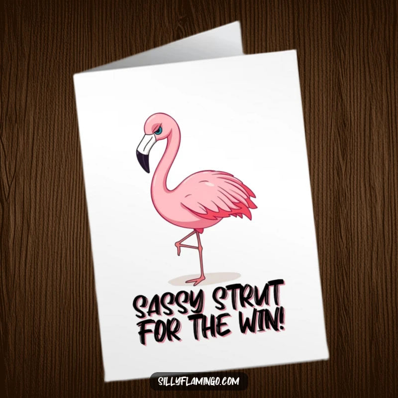 Free Printable Congratulations Card: A sassy flamingo struts confidently, perfect for celebrating achievements with style.