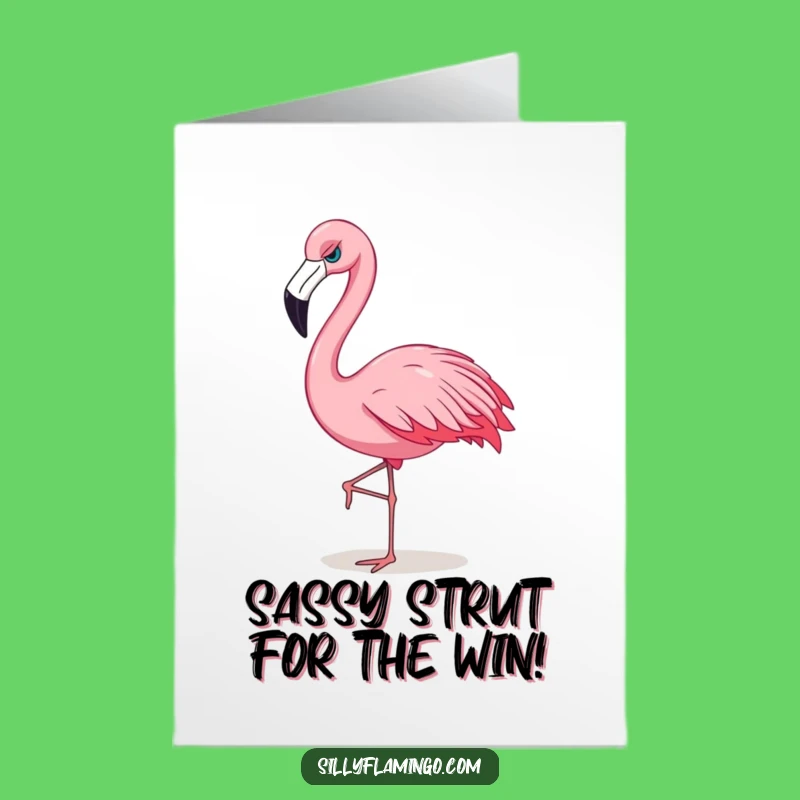 Free Printable Congrats Card: Sassy Flamingo Strut Funny Downloadable