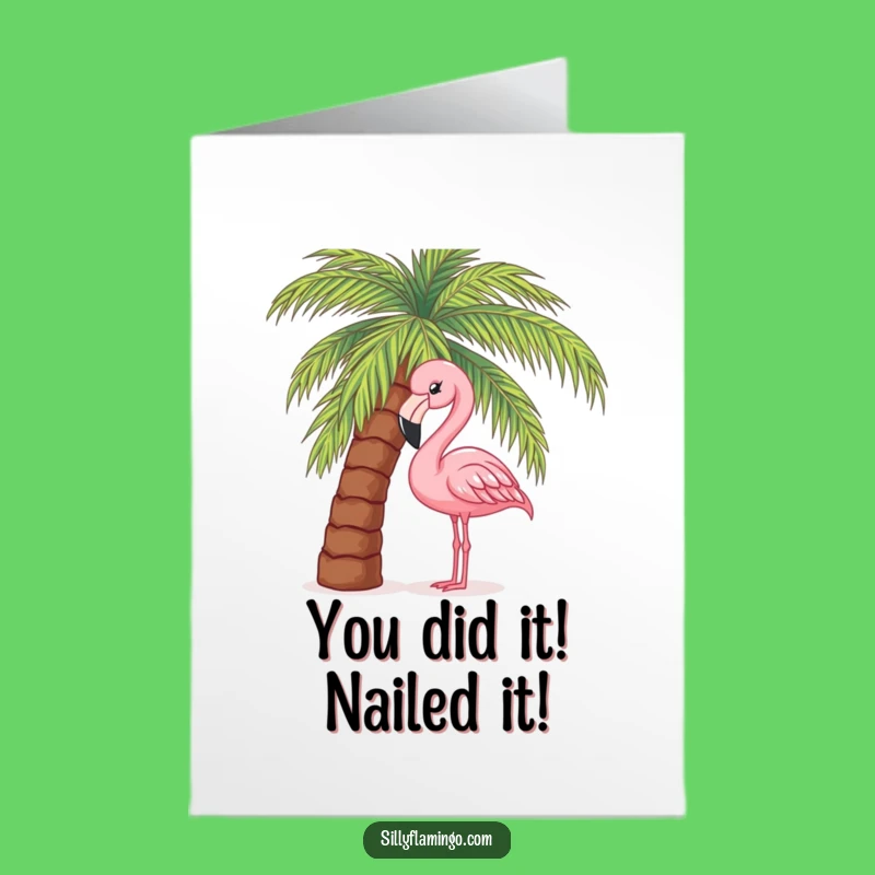 Free Printable Congrats Card: Peeking Flamingo Behind Palm Tree Funny Downloadable