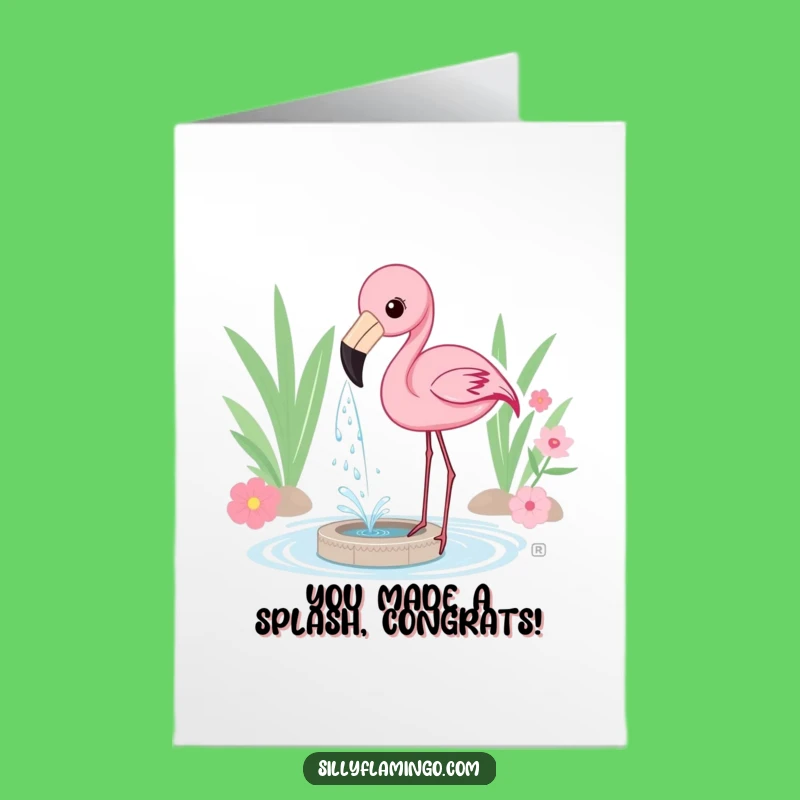 Splashy Free Printable Congrats Card: Flamingo Fountain - Fun Downloadable Gift!