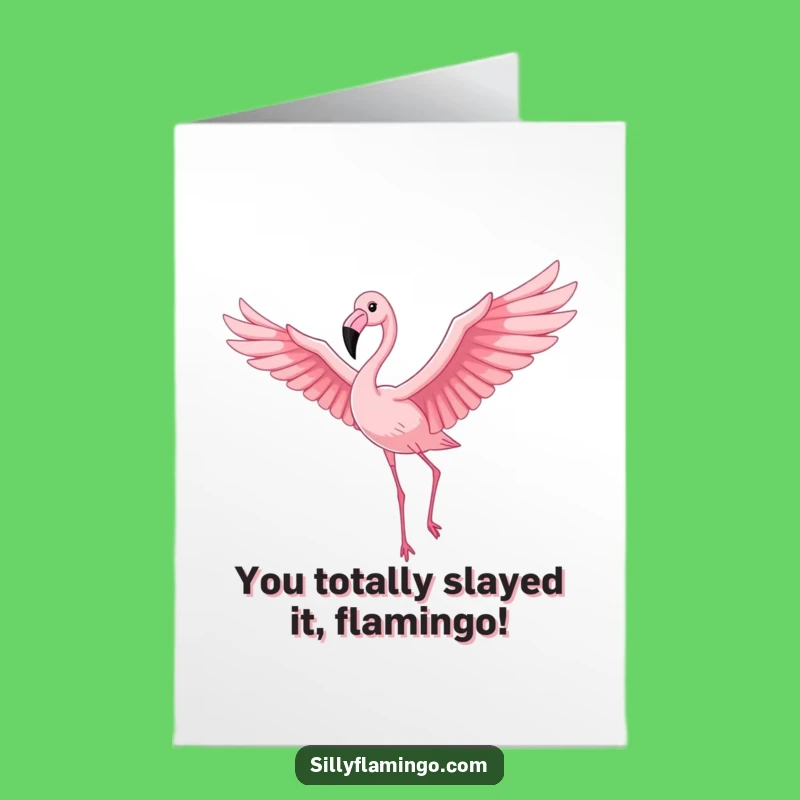 Free Printable Flamingo Flying High Card: Funny Tropical Bird Congratulations Downloadable