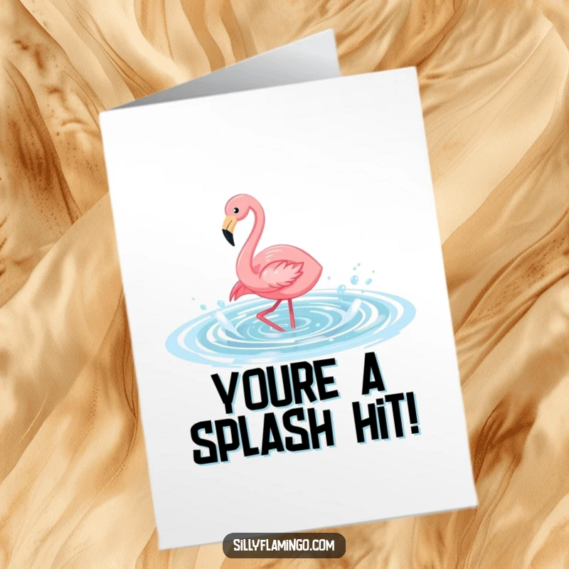 Funny Free Printable Congratulations Card: A playful flamingo joyfully splashing in a pool, cheering for your amazing achievement.