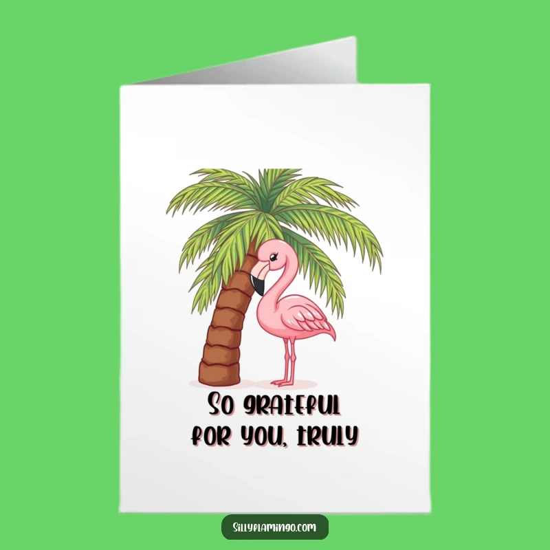 Free Printable Thank You Card: Curious Flamingo Behind Palm Tree Funny Gift