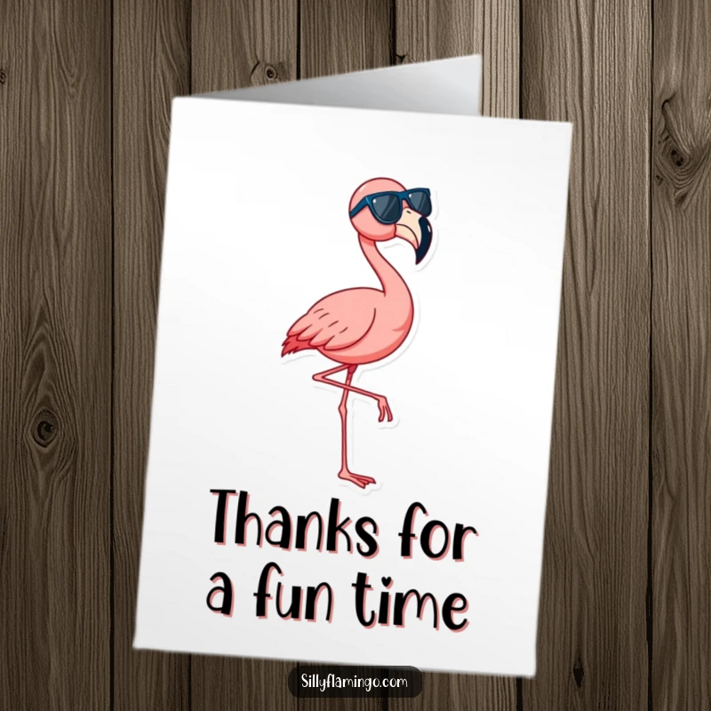 Funny Free Printable Thank You Card: A flamingo dancing on one leg, expressing thanks with vibrant energy.