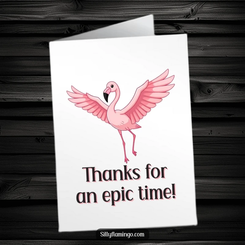 Funny Free Printable Flamingo Thank You Card: Proud flamingo flying gracefully, expressing thanks with a tropical flair, downloadable