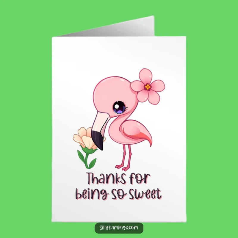 Free Printable Thank You Card: Curious Kawaii Flamingo Flower Funny Downloadable Gift