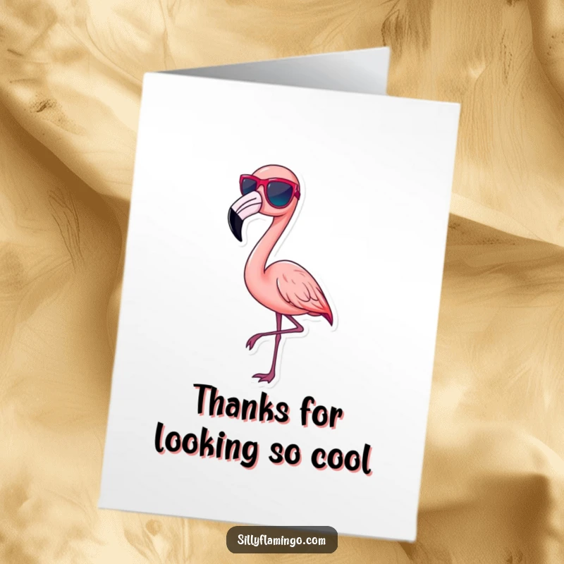 Funny Free Printable Thank You Card: A pink flamingo wearing stylish tiny sunglasses, posing with undeniable chicness.