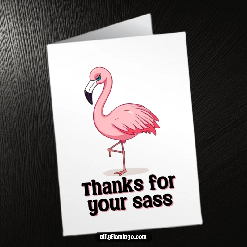 Free Printable Thank You Card: A sassy flamingo strides proudly, sending thanks with a bold attitude.
