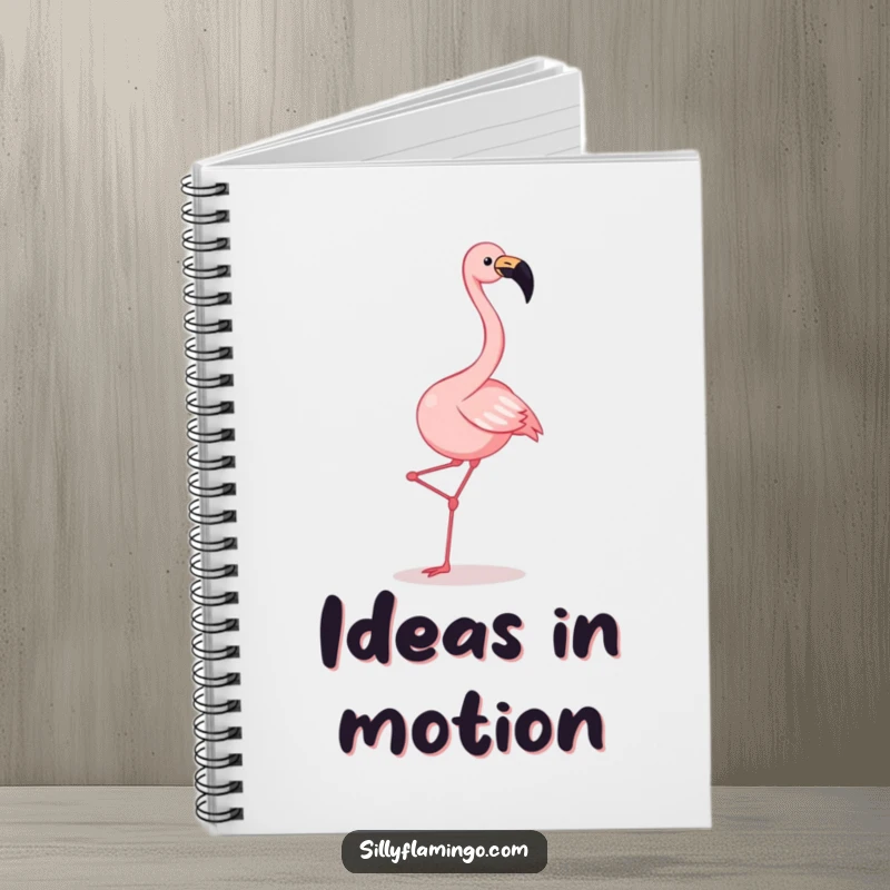 Funny flamingo notebook featuring a joyful squawking flamingo kicking its legs in a hilarious dance, ready for notes.