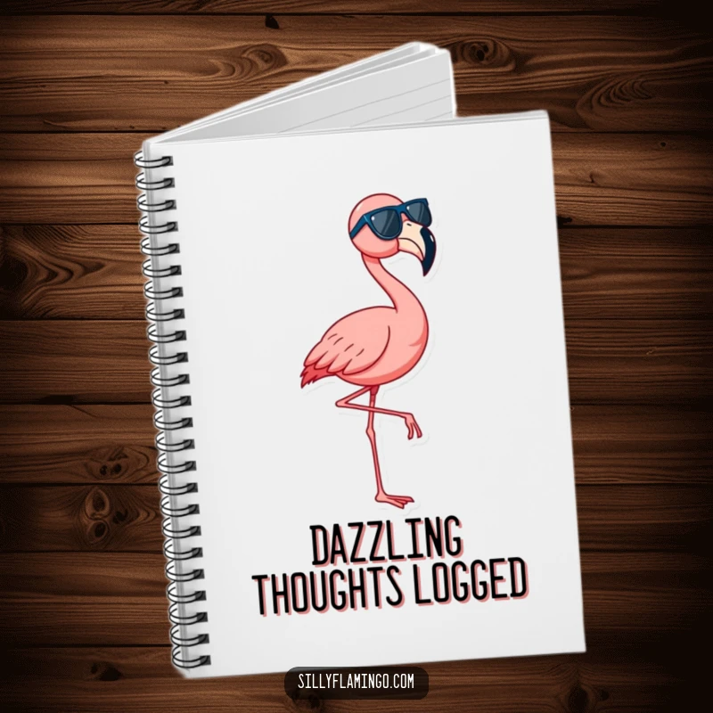 Funny flamingo notebook featuring a bird dancing on one leg, ideal for journaling and brainstorming.
