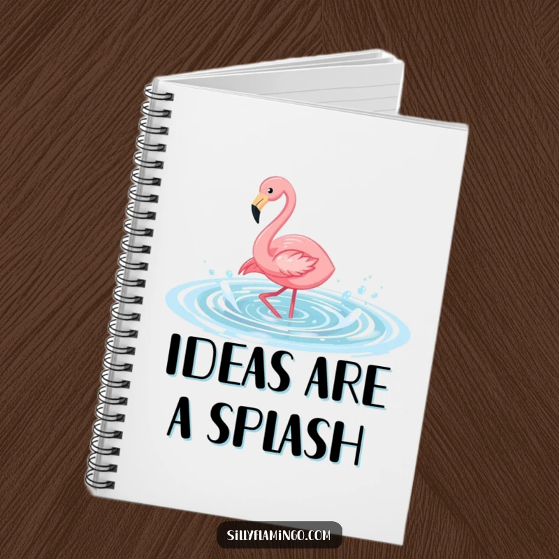 Funny flamingo notebook featuring a bird splashing in water, perfect for notes and doodles, a humorous and inspiring journal.