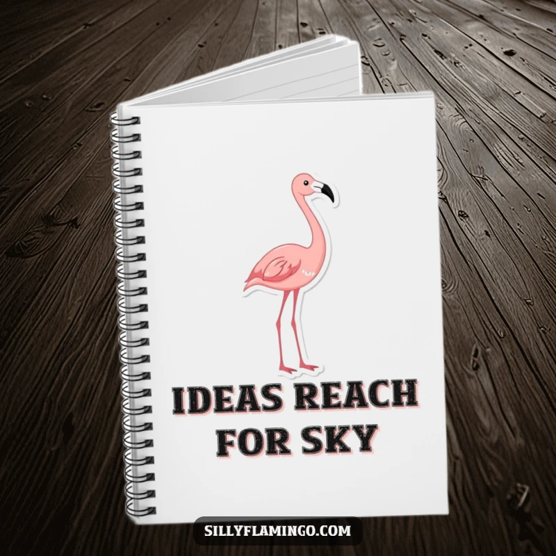 Funny flamingo notebook featuring a graceful bird stretching its neck, perfect for writing, drawing, and adding humor to daily tasks.