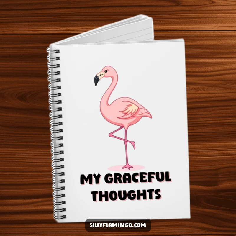 Funny kawaii flamingo in a graceful stretch, perfect for noting ideas in this cute and humorous notebook