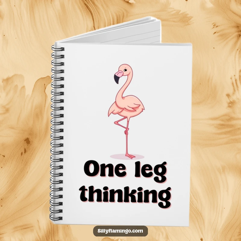Funny Notebook featuring an elegant flamingo balancing on one leg with a cheerful and poised expression.
