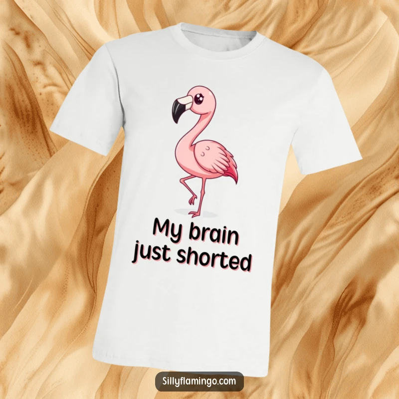 Funny Surprised Flamingo T-Shirt: A flamingo with a shocked expression rapidly bobbing its head, embodying comical surprise and relatable reactions.