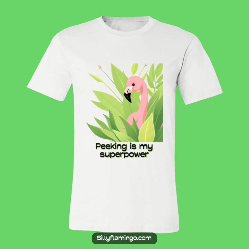 Funny Flamingo Foliage T-Shirt: Quirky Bird Peeking, Ideal Funny Gift for Bird Lovers