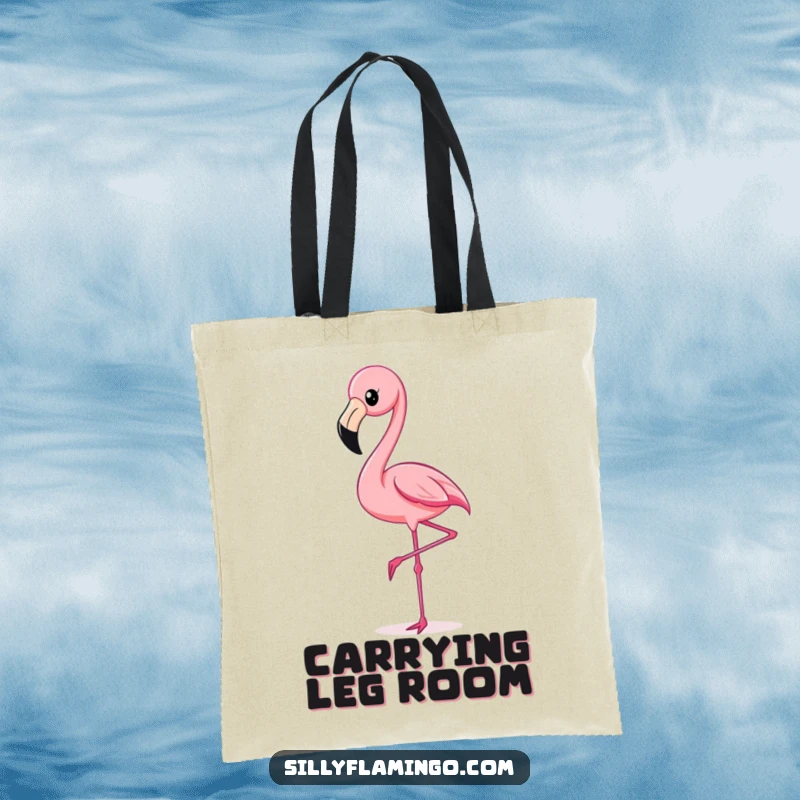 Funny Flamingo Kick Tote Bag depicting a flamingo's energetic high leg kick, ideal for carrying groceries or beach essentials.