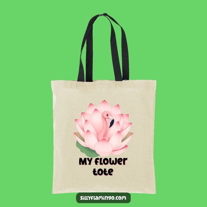 Funny Flamingo Tote Bag - Lotus Flower Peekaboo Design, Bird Lover Accessory